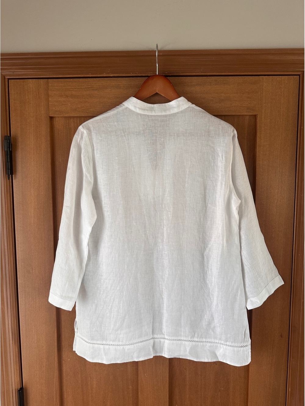 J. McLaughlin 100% Linen White V-neck 3/4 Sleeve Tunic Blouse Women’s Small - Picture 6 of 10